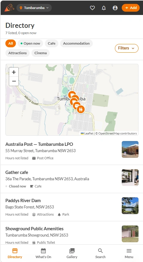 The local directory in the What When Where app
