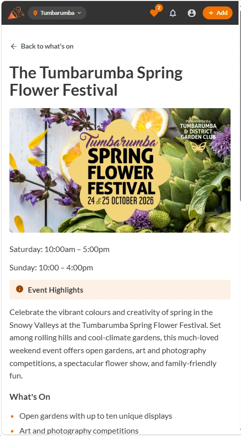 An event's details in the What When Where app